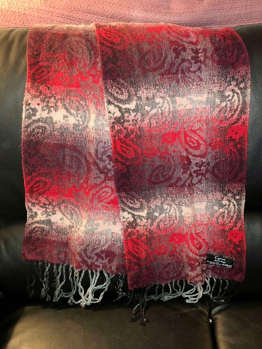 Cejon Red and Gray Paisley Fringe Scarf Wrap
